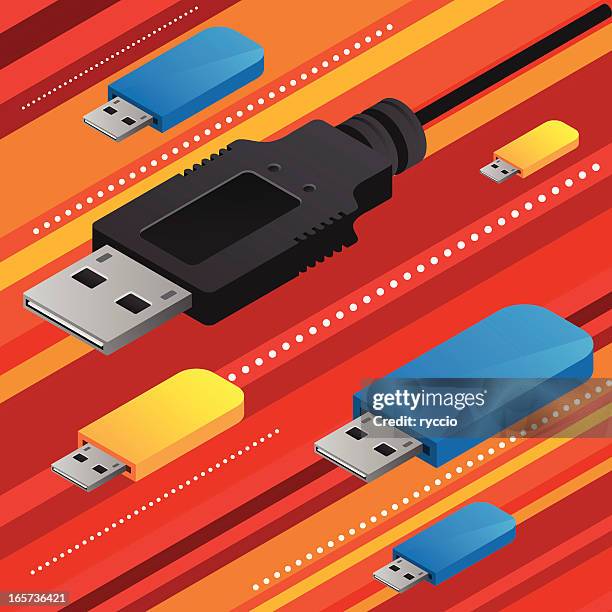 cable and pendrive attack - memory stick stock illustrations