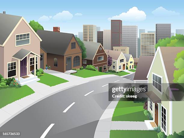 vorort und die stadt - avenue stock-grafiken, -clipart, -cartoons und -symbole