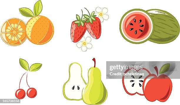fruit fun - cut strawberries stock illustrations