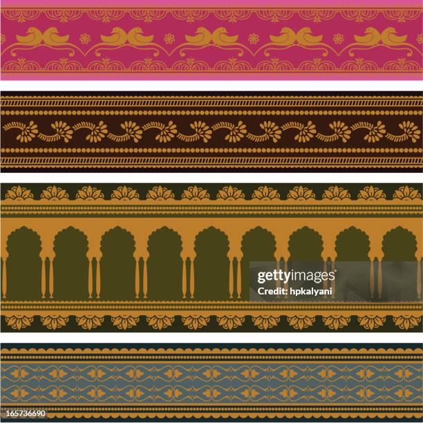 sari borders - gold - sari pattern vector stock illustrations