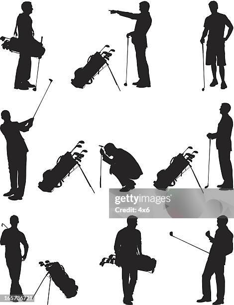 stockillustraties, clipart, cartoons en iconen met golfers with golf clubs - golf caddy