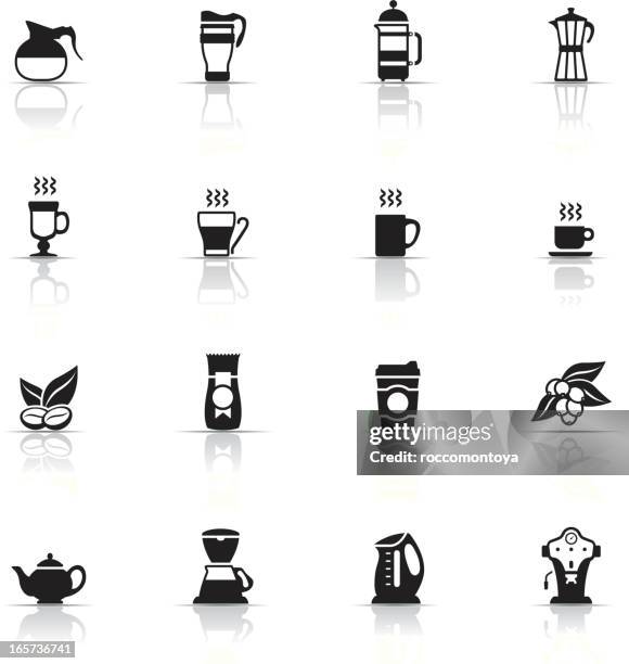 various icons about coffee with reflections - sugar jar illustration stock illustrations