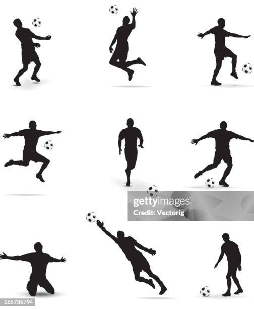 soccer players silhouette - defender soccer player stock illustrations