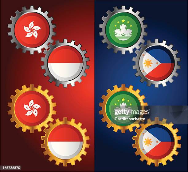 golden & silver gear with national flag - singapore national flag stock illustrations