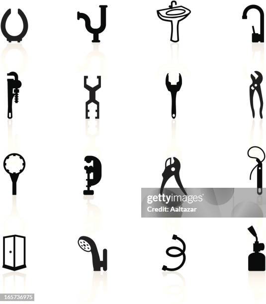 black symbols - plumbing tools & materials - pipe cutter stock illustrations