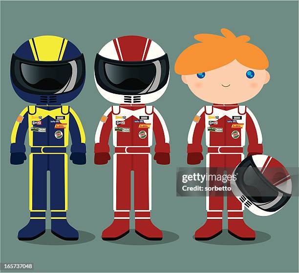 ilustraciones, imágenes clip art, dibujos animados e iconos de stock de piloto de coches de carrera - piloto de coches de carrera