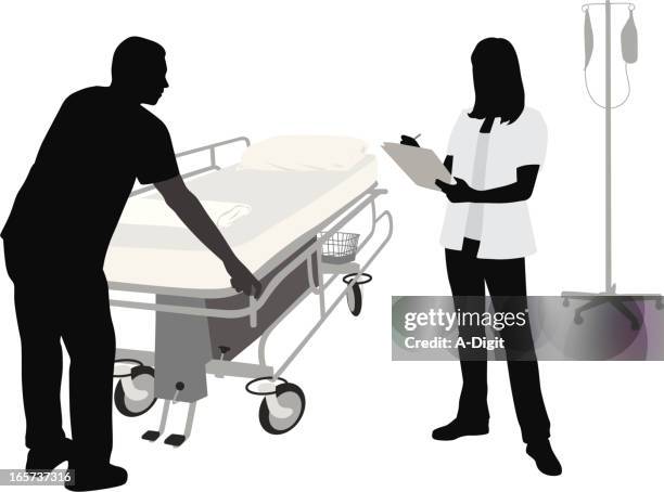 nursing duties vector silhouette - hospital orderly stock illustrations