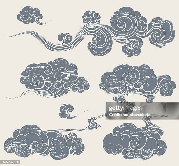 grunge oriental cloud - chinese culture stock illustrations