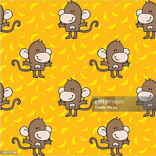 monkeys and bananas seamless pattern - laughing monkey stock illustrations