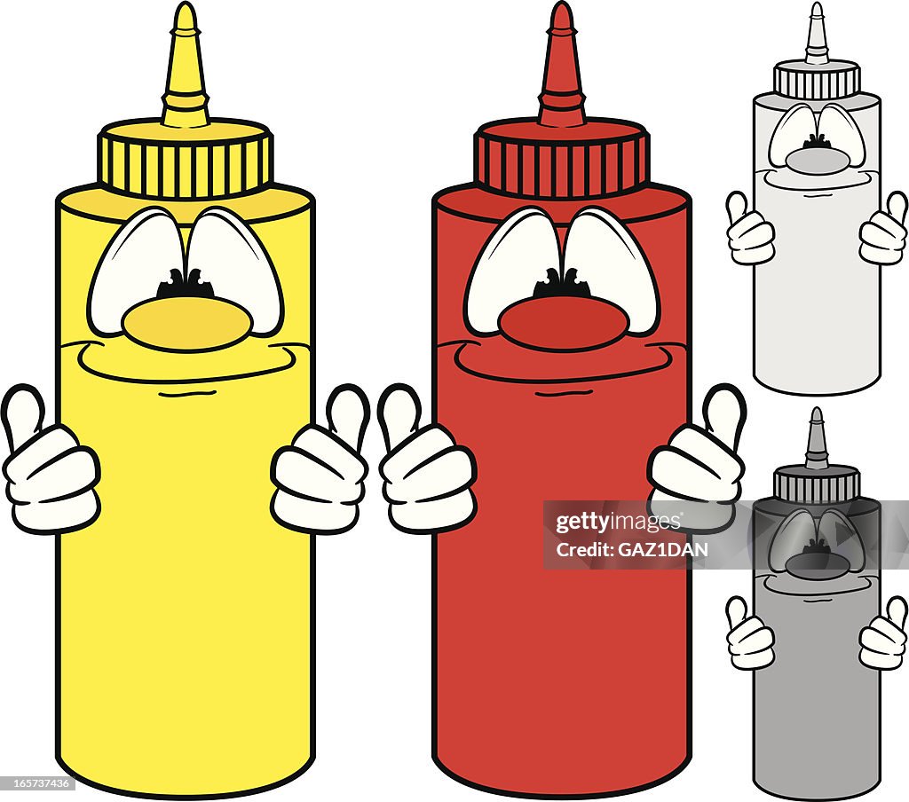 Ketchup et moutarde bouteille caractères