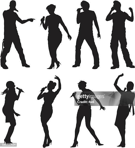 people singing and performing american idol style - holding microphone stock illustrations