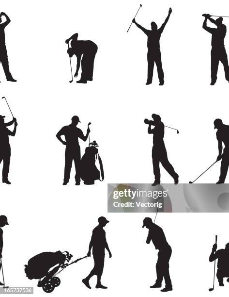 golfer silhouettes - follow through stock illustrations