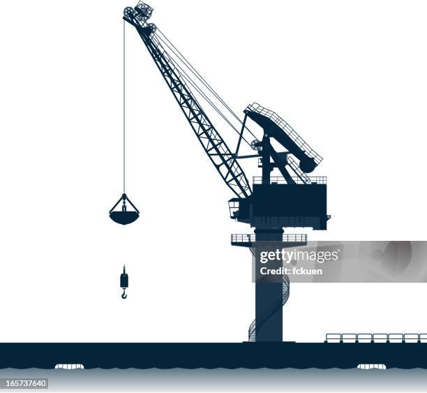 level luffing crane silhouette - container yard stock illustrations
