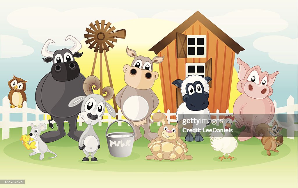 Farm Animals On A Cartoon Background High-Res Vector Graphic - Getty Images