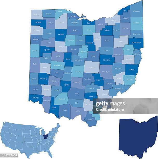 ohio & counties map - ohio stock illustrations