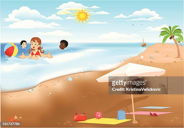 kids on the beach - african girls on beach stock illustrations