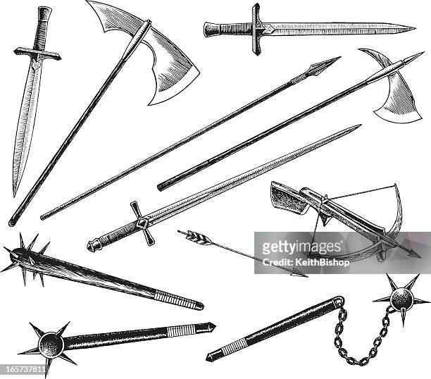 ilustrações, clipart, desenhos animados e ícones de medieval e renascentista de armas, espada e hatchet - armamento