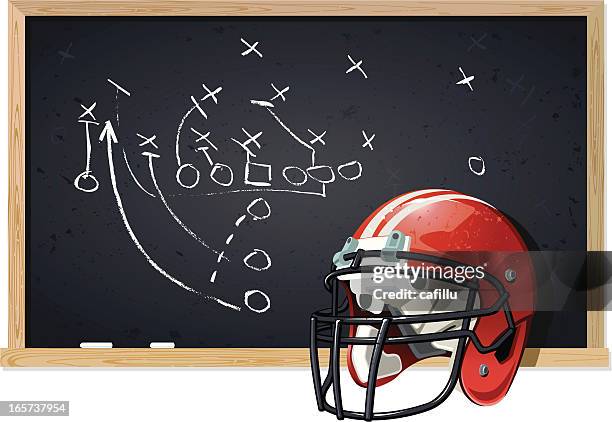 blackboard and football helmet with chalk play - letter o stock illustrations