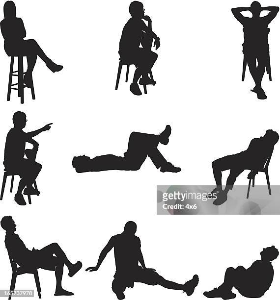 lazy people sitting and lying around - lying on back stock illustrations