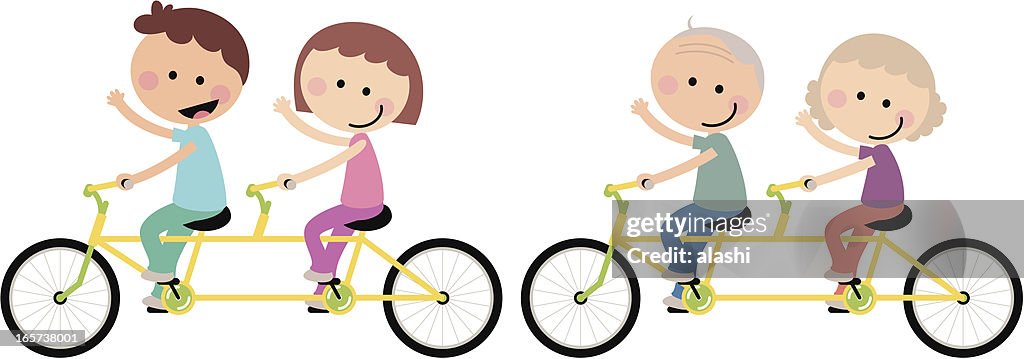 Happy Couple Family Cycling Tandem Bicycle