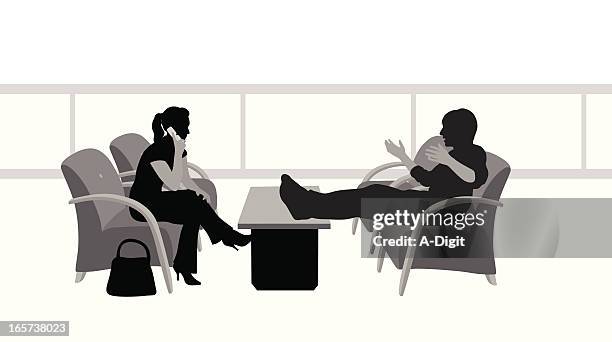 students talking vector silhouette - two men talking table stock illustrations