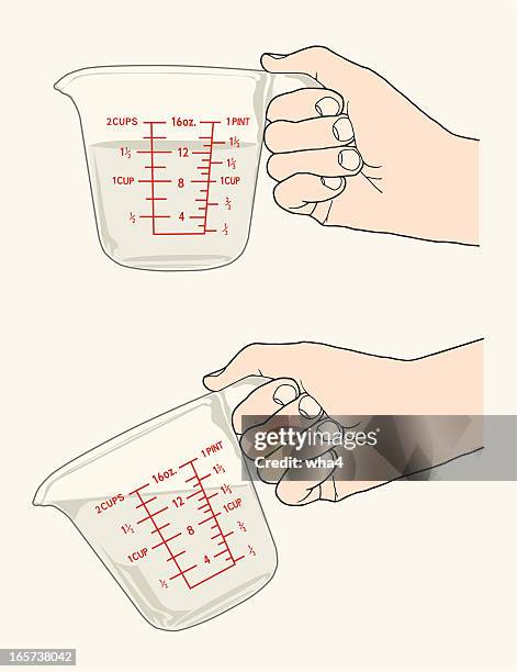 ilustrações de stock, clip art, desenhos animados e ícones de mãos com taças de medição - measuring cup