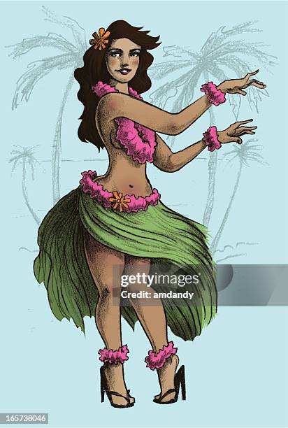 ilustraciones, imágenes clip art, dibujos animados e iconos de stock de hula en la playa - rafia