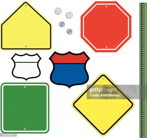 ilustraciones, imágenes clip art, dibujos animados e iconos de stock de blanco señales de tráfico de parada, escuela y cautela, highway, street - stop sign pole