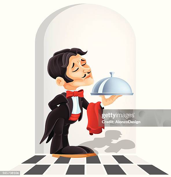 waiter cartoon - silver tray stock illustrations