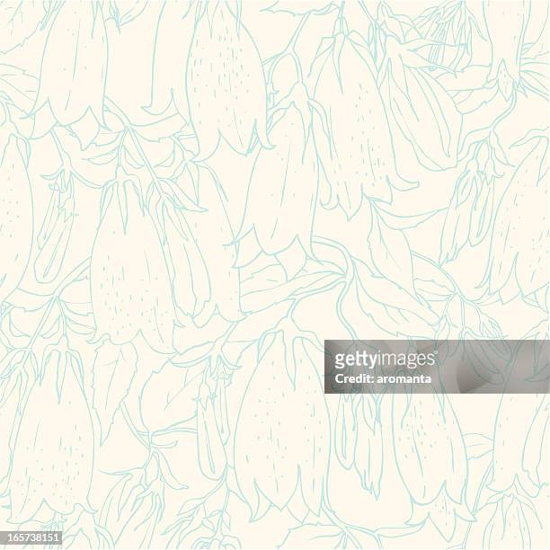 ilustrações, clipart, desenhos animados e ícones de sem costura padrão com campanulas - campanula liliaceae
