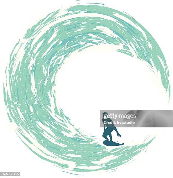 surfer riding on a circular wave - surfboard stock illustrations