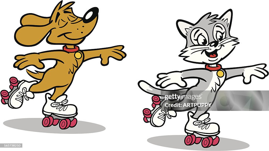 Dog and Cat Roller Skating