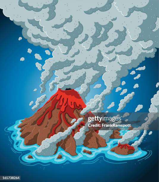 smoking volcano island - active volcano stock illustrations