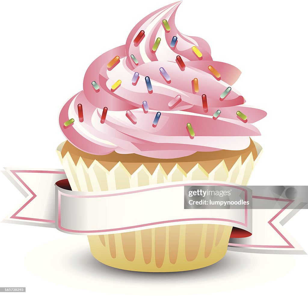 Pink Cupcake with Banner