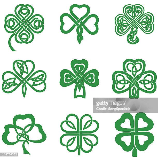celtic knot shamrocks - clover leaf shape stock illustrations