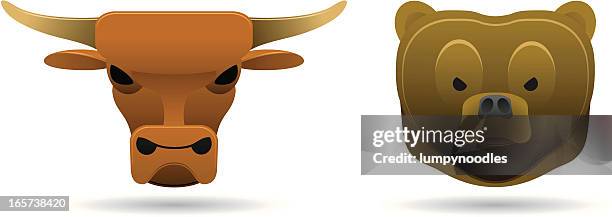 bull and bear icons - strength weakness stock illustrations
