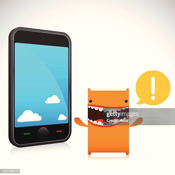 cute vector character introducing smart phone - excited computer stock illustrations