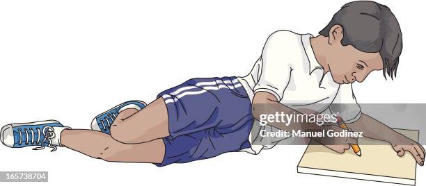 child writing - hispanic boy stock illustrations
