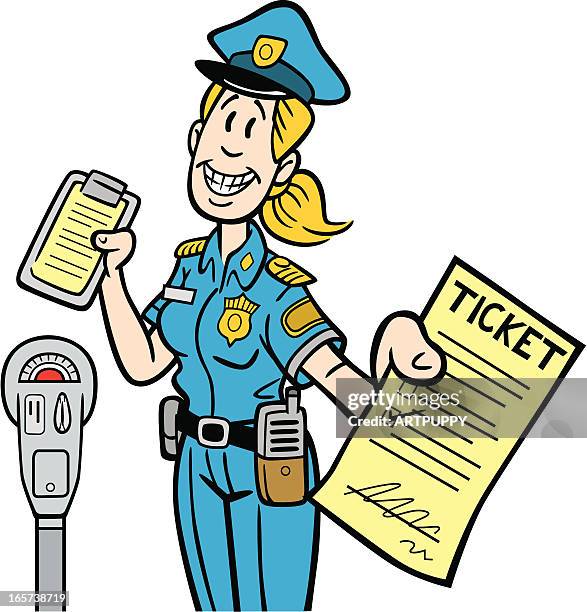 comic großen maid ausführender ticket - verwarnung wegen verkehrsübertretung stock-grafiken, -clipart, -cartoons und -symbole