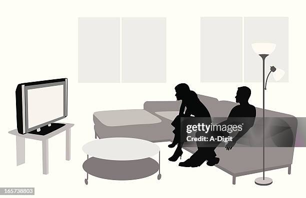 television vector silhouette - couple couch stock illustrations