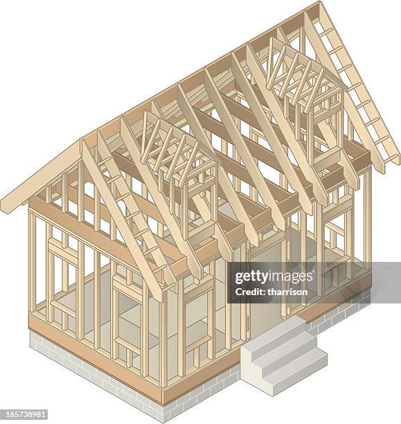 framed isometric house - house construction frame stock illustrations