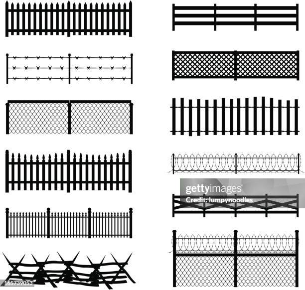 fence silhouettes - metal fence stock illustrations