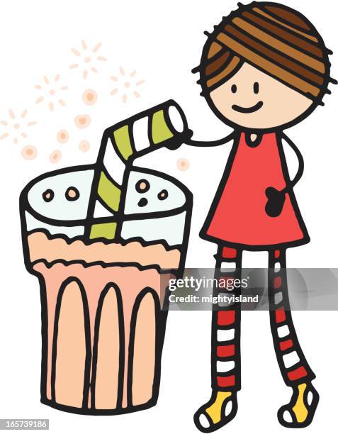 woman with large milkshake - drinking straw isolated stock illustrations