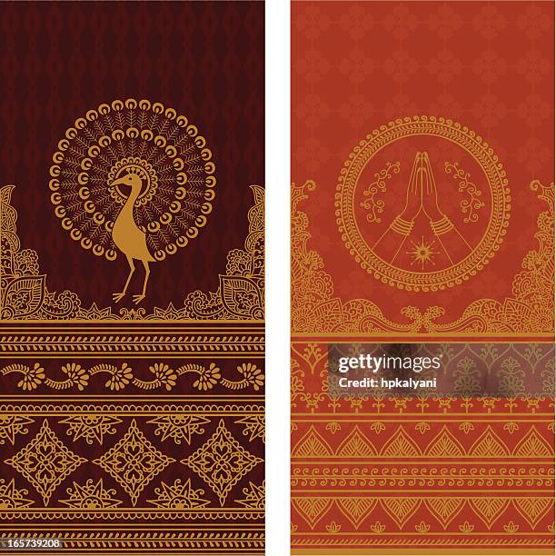 tall couple of gold sari boarders - gold sari stock illustrations