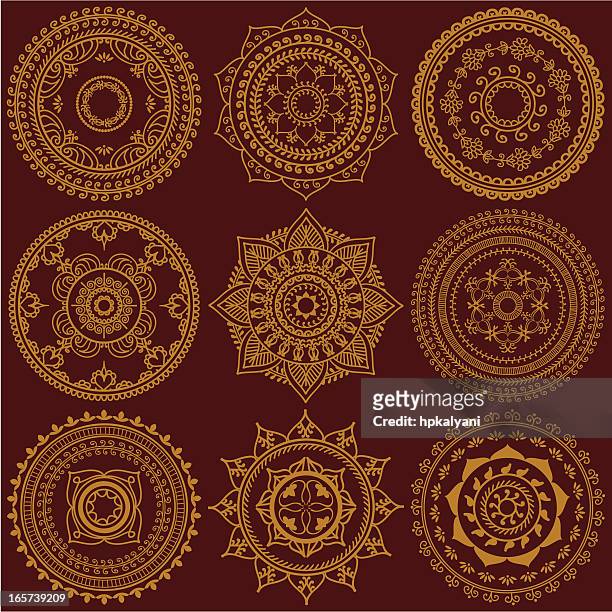 golden mandalas - henna tattoo stock illustrations