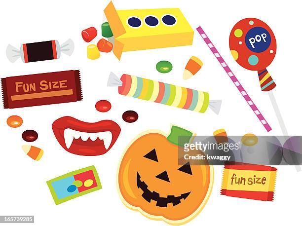 assorted fun size halloween candy - candy lips stock illustrations