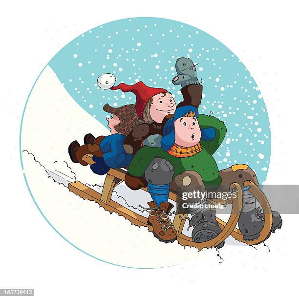 ilustrações, clipart, desenhos animados e ícones de meninos de trenó - tobogganing