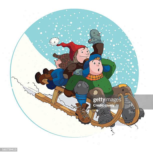 boys sledding - walking boot stock illustrations