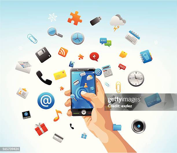 smartphone mit - mobile apps stock-grafiken, -clipart, -cartoons und -symbole