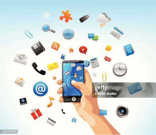 bildbanksillustrationer, clip art samt tecknat material och ikoner med smartphone features - skrivbordsprydnad